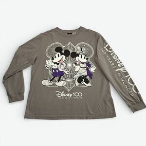 Disney 100 Years Of Wonder Shirt Size Medium Mickey Minnie Long Sleeve Spellout